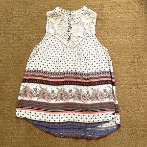 O’Neil High neck boho lace a-line sleeveless top